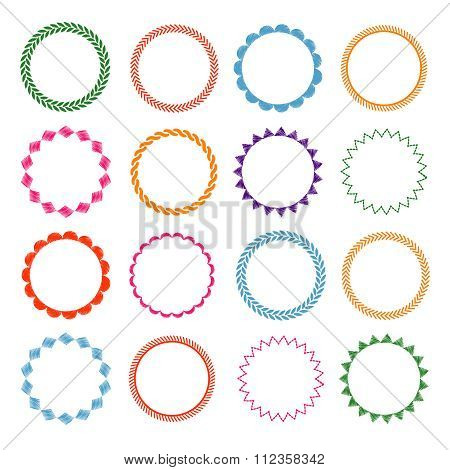 Embroidery stitches vector circle frames set