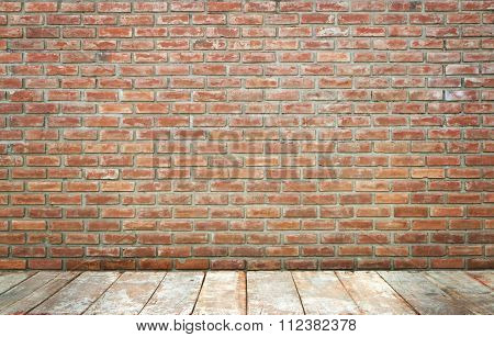 Interior With Wooden And Brick Wall, Vintage Background.