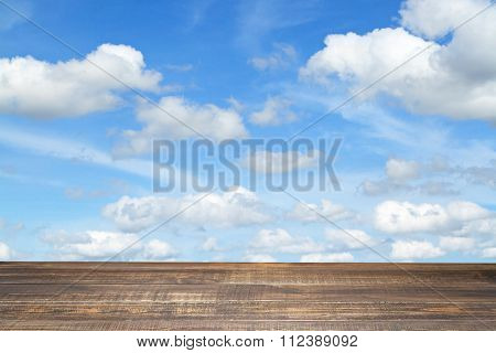 Wooden  With  Blue Sky And Cloud.