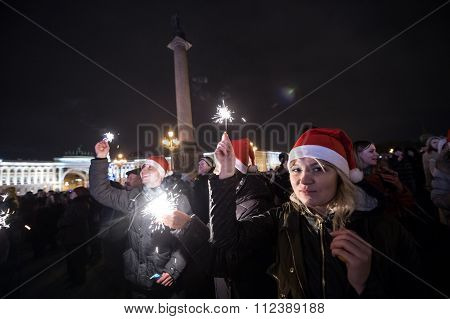 People With Sparklers New Year's Eve