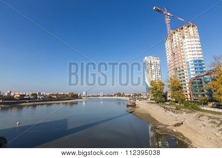 Waterfront Cityscape From The Central Pier In Krasnodar In The Morning, Krasnodar, Russia.