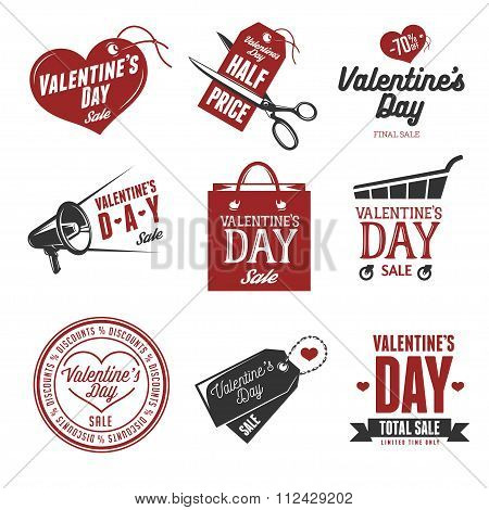 Set of valentines day sales labels. Vintage vector illustration.