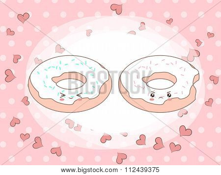 Funny Vector Background With Cute Cartoon Donut Characters .