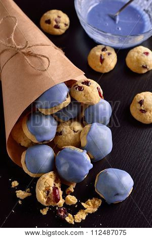 Cottage Cheese Cookies With Cranberries In The Blue Glaze