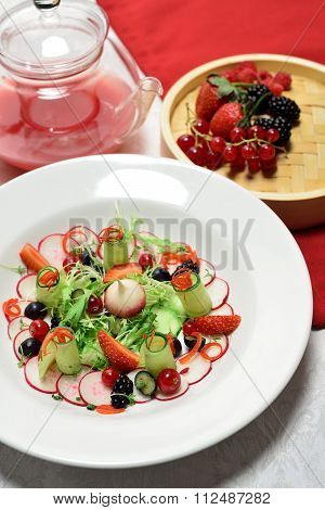 Very Interesting Hash With Berries And Fresh Juice Watermelon