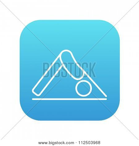 A man standing in yoga downward facing dog pose line icon for web, mobile and infographics. Vector white icon on the blue gradient square with rounded corners isolated on white background.