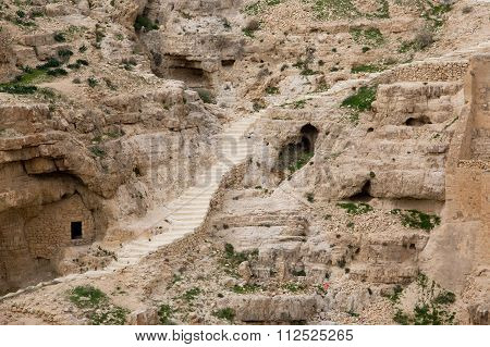 Israeli mountains in spring with rock stairs