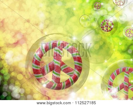 Candy Peace Signs In Bubbles Background