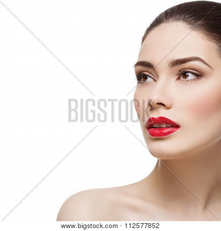 Beautiful girl with bright red lips