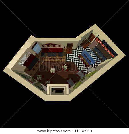 3D View On The Layout Of Coffee House