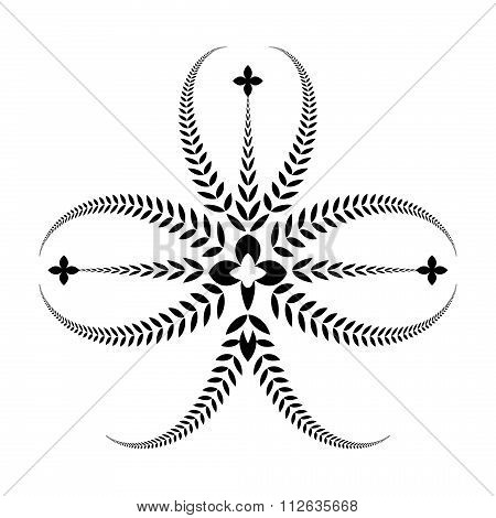 Laurel, wreath tattoo. Clover, trefoil sign with crosses. Three-leaved black ornament. Ireland, Sain
