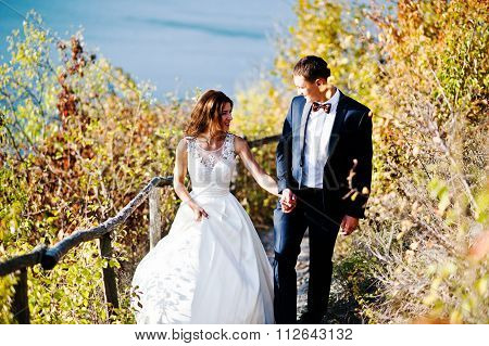 Very Sensual And Gorgeus Wedding Couple On The Picturesque Landscapes