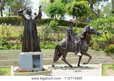BARRANCO, PERU - OCTOBER 18, 2015: Chabuca Granda Statue. The memorial to the native singer and composer is in the Barranco District of Lima.
