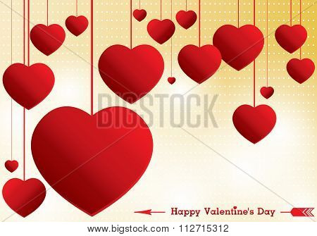 Valentine's Day On Yellow Background. Vector red heart on Valentine's Day background.