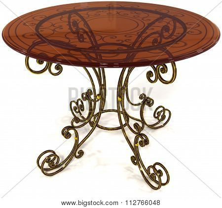wrought-iron table with glass top isolated on white