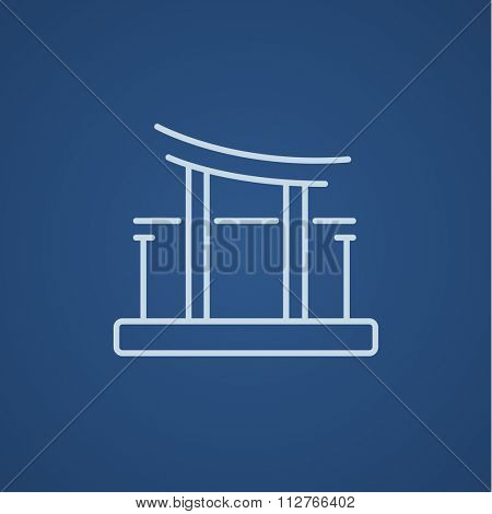 Torii gate line icon for web, mobile and infographics. Vector light blue icon isolated on blue background.