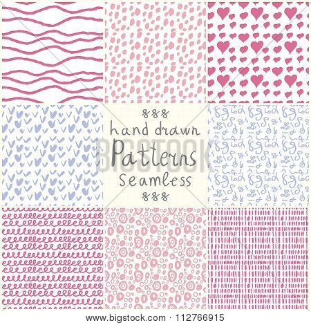 Stock Vector hand drawn seamless patterns