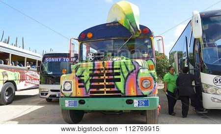 Colorful tour bus in Aruba