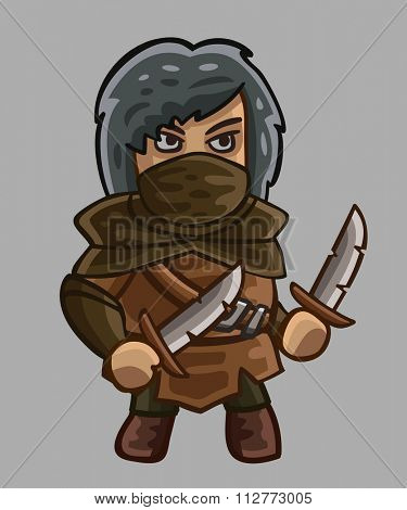 Medieval game character rogue. Vector illustration