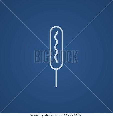 Corn dog line icon for web, mobile and infographics. Vector light blue icon isolated on blue background.