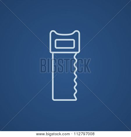 Saw line icon for web, mobile and infographics. Vector light blue icon isolated on blue background.