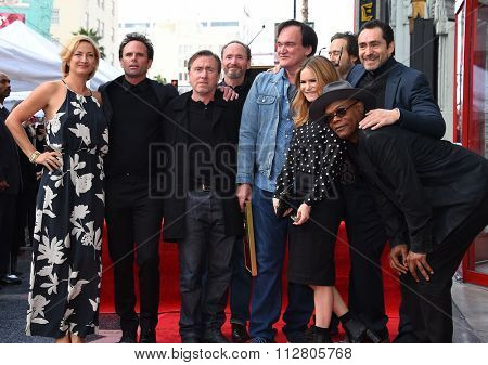 LOS ANGELES - DEC 21:  Quentin Tarantino & Hard Eight cast arrives to the Walk of Fame honors Quentin Tarantino  on December 21, 2015 in Hollywood, CA.                