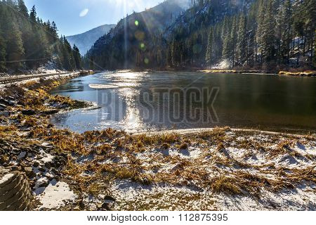 Winter Leaves Snow Ice  Wenatchee River Valley Leavenworth Washington