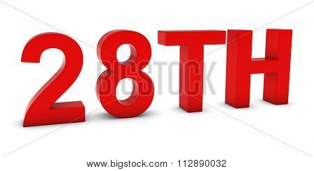 28Th - Red 3D Twenty-eighth Text Isolated On White