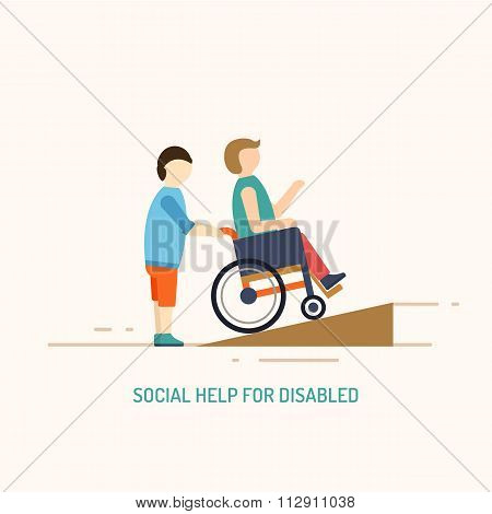 Disabled people help concept.