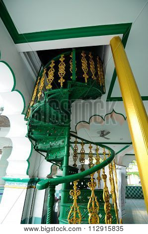 Spiral staircase at India Muslim Mosque in Ipoh, Malaysia