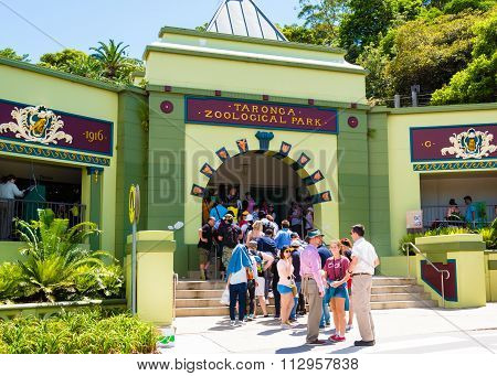 Line at the entrance at Taronga Zoo in Sydney, Australia