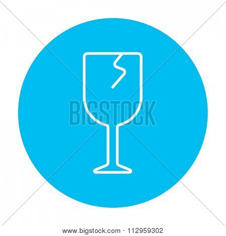 Cracked glass line icon for web, mobile and infographics. Vector white icon on the light blue circle isolated on white background.