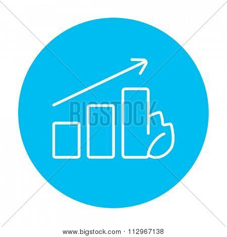 Bar graph with leaf line icon for web, mobile and infographics. Vector white icon on the light blue circle isolated on white background.