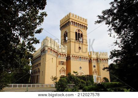 Arenzano Italy - A medieval castle, later restored, inside the park of Villa Pallavicino, whose entrance is on the seafront of Arenzano,