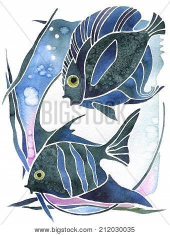 Astrology symbol two fishes on white background