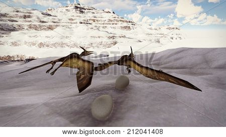 Egg and pterodactyl 3d rendering