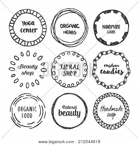 Set with doodle curled round frames with space for text