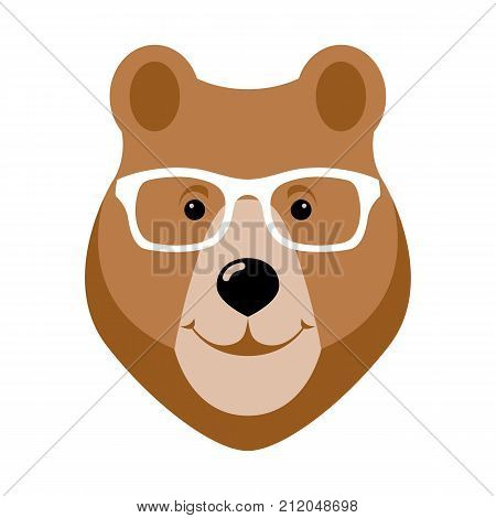 bear face in glasses vector illustration flat style front side
