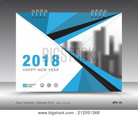 Cover Calendar 2018 Template. Blue Cover Layout. Business Brochure Flyer Design. Advertisement. Book