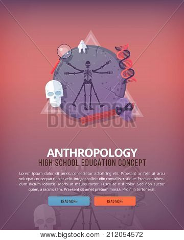 Education and science concept illustrations. Anthropology . Science of life and origin of species. Flat vector design banner.