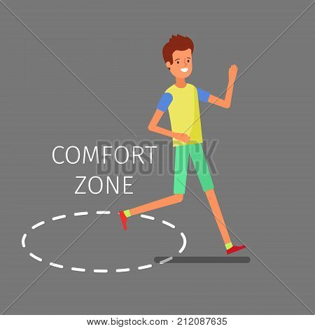 Concept of comfort zone. Businessman leaving the comfort zone to success. Flat design, vector illustration.