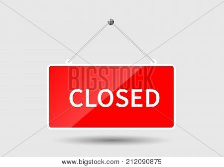 Red closed sign on white backgroung. Vector illustration.