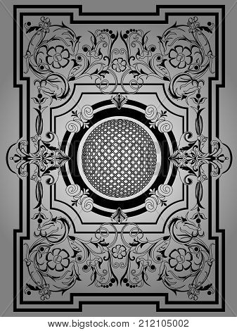 Antique black frame Victorian ornament beautiful old paper certificate award royal diploma ornate cover floral ornate ornament. Vector illustration.