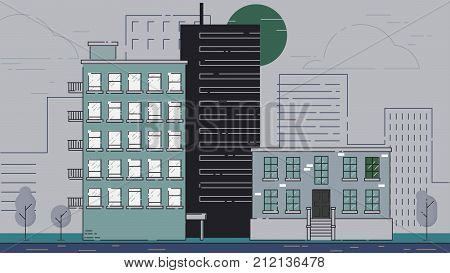 City Street stroke style illustration skyskrapers rasterized