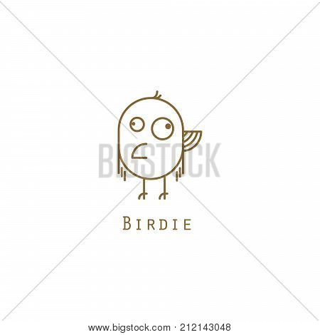 Bird logo gold line style vector. Funny caracter stylized icon.