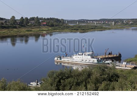 Totma, Vologda Region, Russia - August 10, 2016: Sukhona River in the city of Totma, Vologda Region