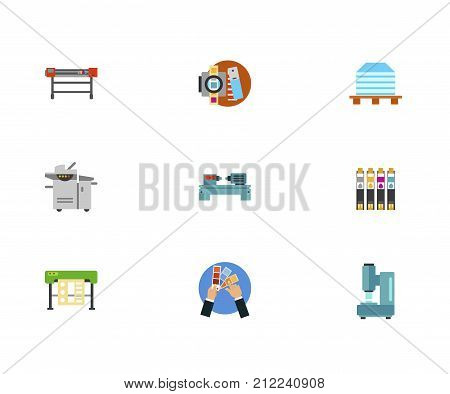 Typography Icon Set.Printing Machine Tools Printing Stack Multifunctional Printer Lathe Machine Ink Jet Cutting Plotter Color Selection Automatic Hammer