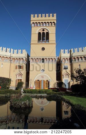 Arenzano Italy - A medieval castle, later restored, inside the park of Villa Pallavicino, whose entrance is on the seafront of Arenzano,