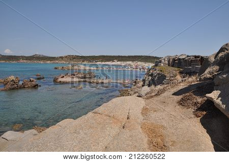 THE FAMOUS BEACH RENA MAIORE IN SARDINIA GALLURA WITH THE BLUE SEA