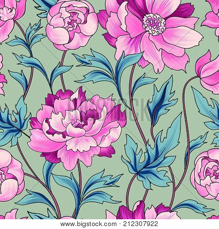 Floral pattern Flower rose ornamental background Flourish texture with dummer flower bouquet. Gentle floral tiled wallpaper